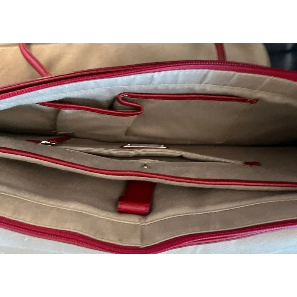 Women's Business Tote Handbag Large Red Pebbled Leather Work Bag Professional